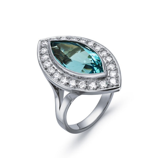 Marquise Aquamarine and Diamond Cluster