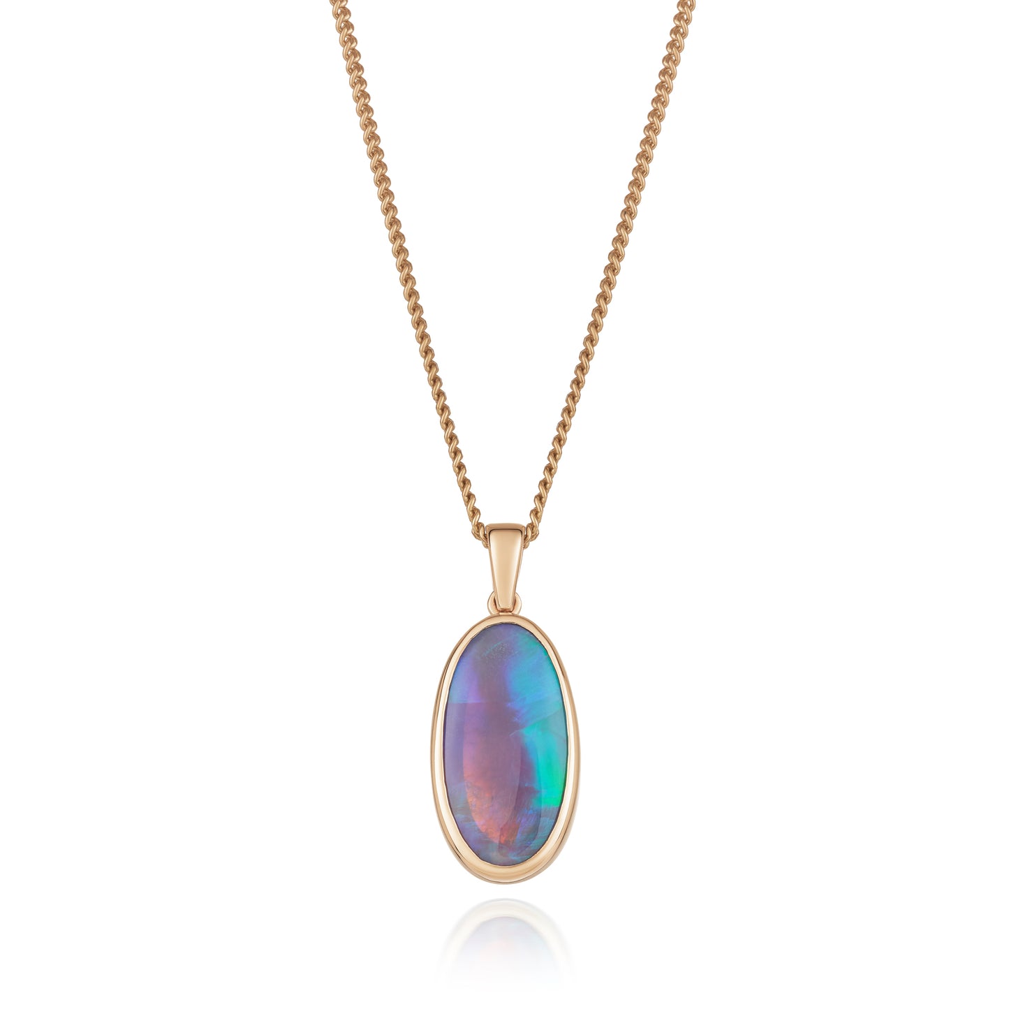 9ct Gold Oval Black Opal Pendant and Chain