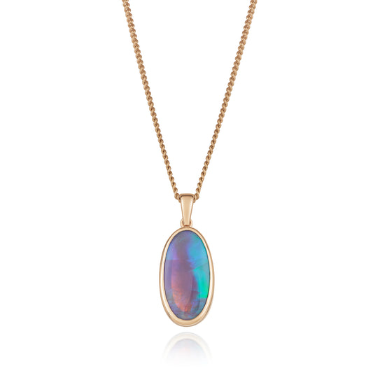 9ct Gold Oval Black Opal Pendant and Chain