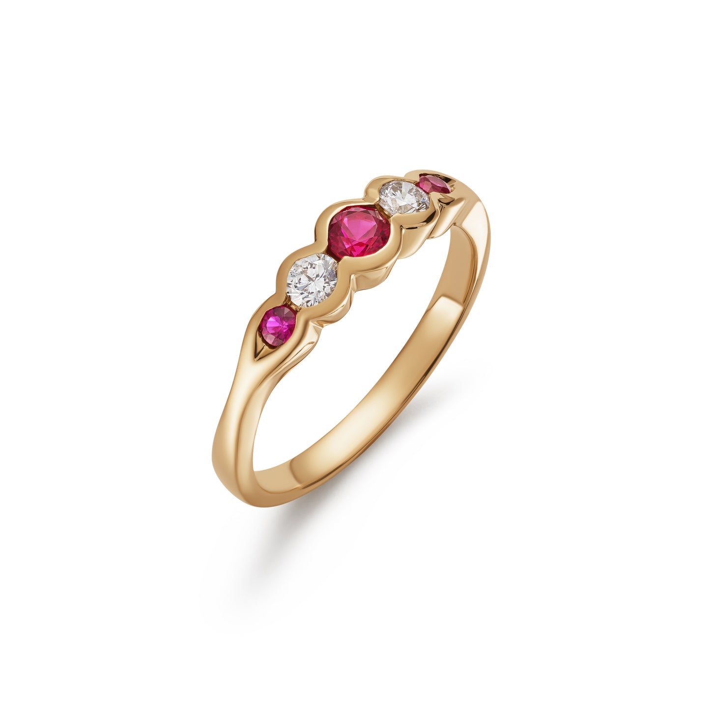 Ruby and Diamond Five Stone Tapered Ring