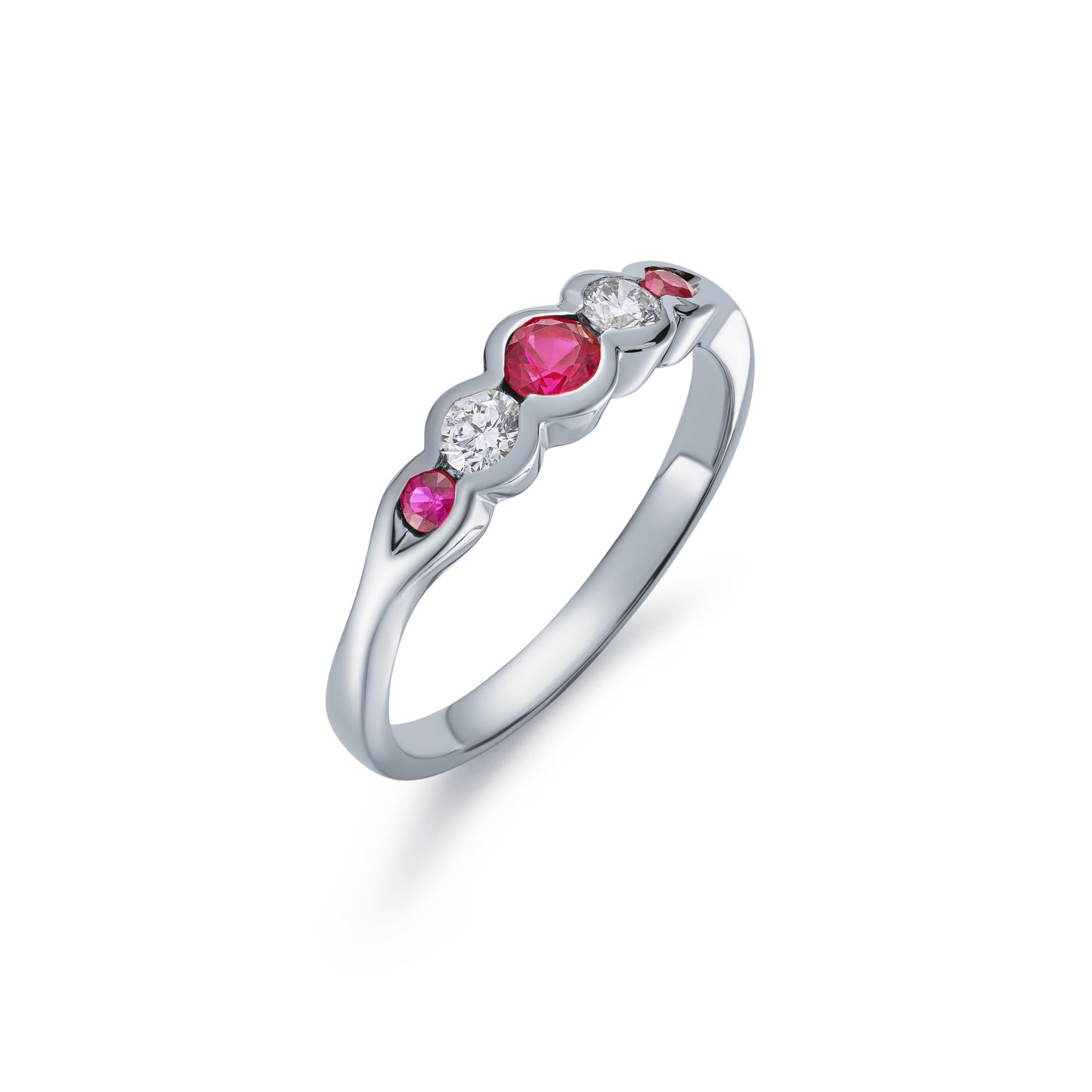 Ruby and Diamond Five Stone Tapered Ring