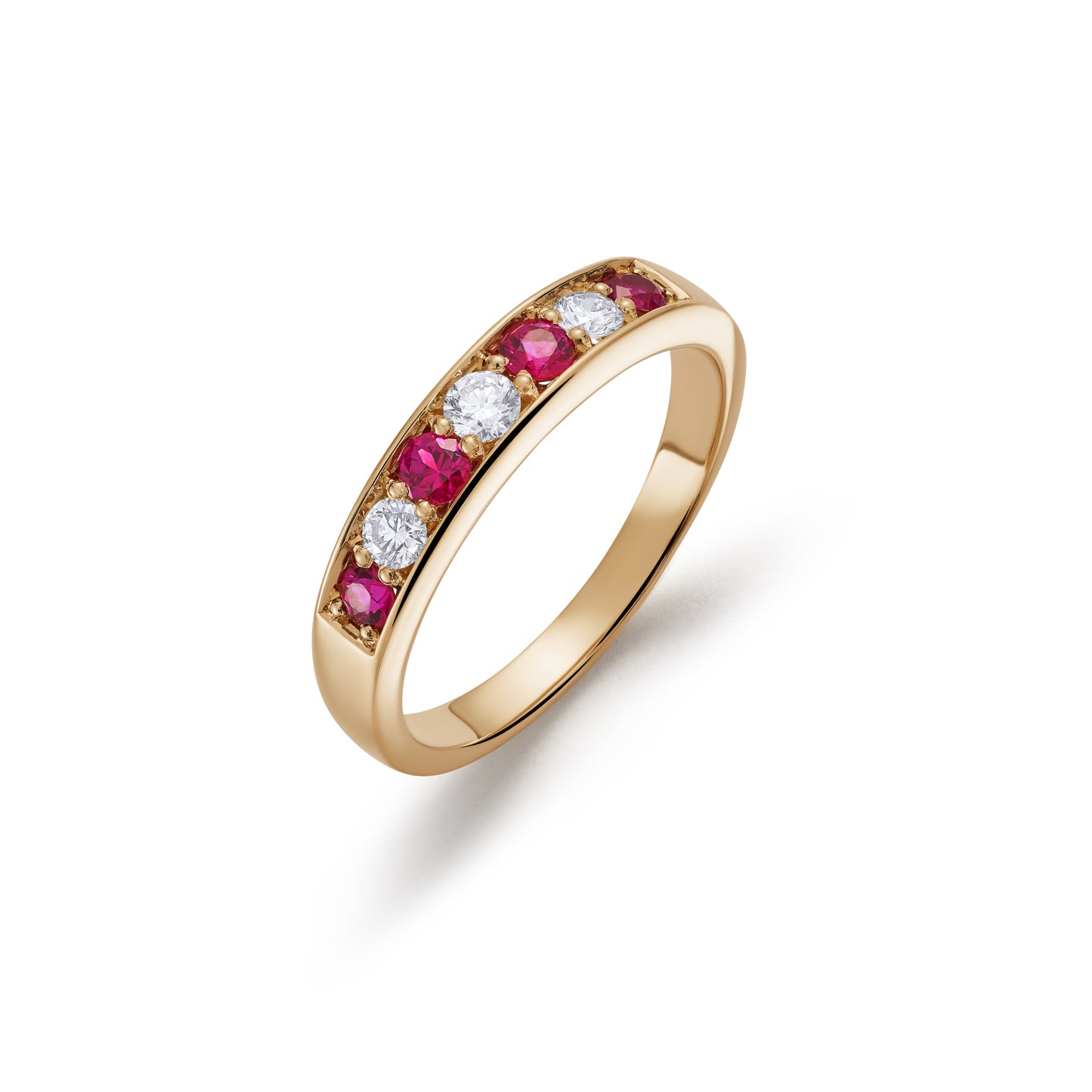 Grain Set Graduated Seven Stone Ruby and Diamond Half Eternity Ring