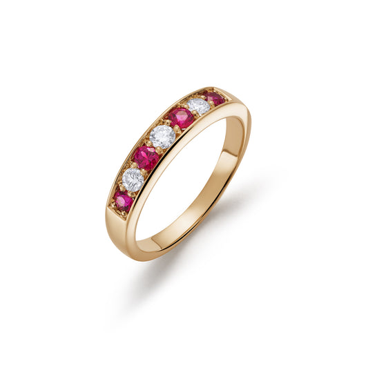Grain Set Graduated Seven Stone Ruby and Diamond Half Eternity Ring