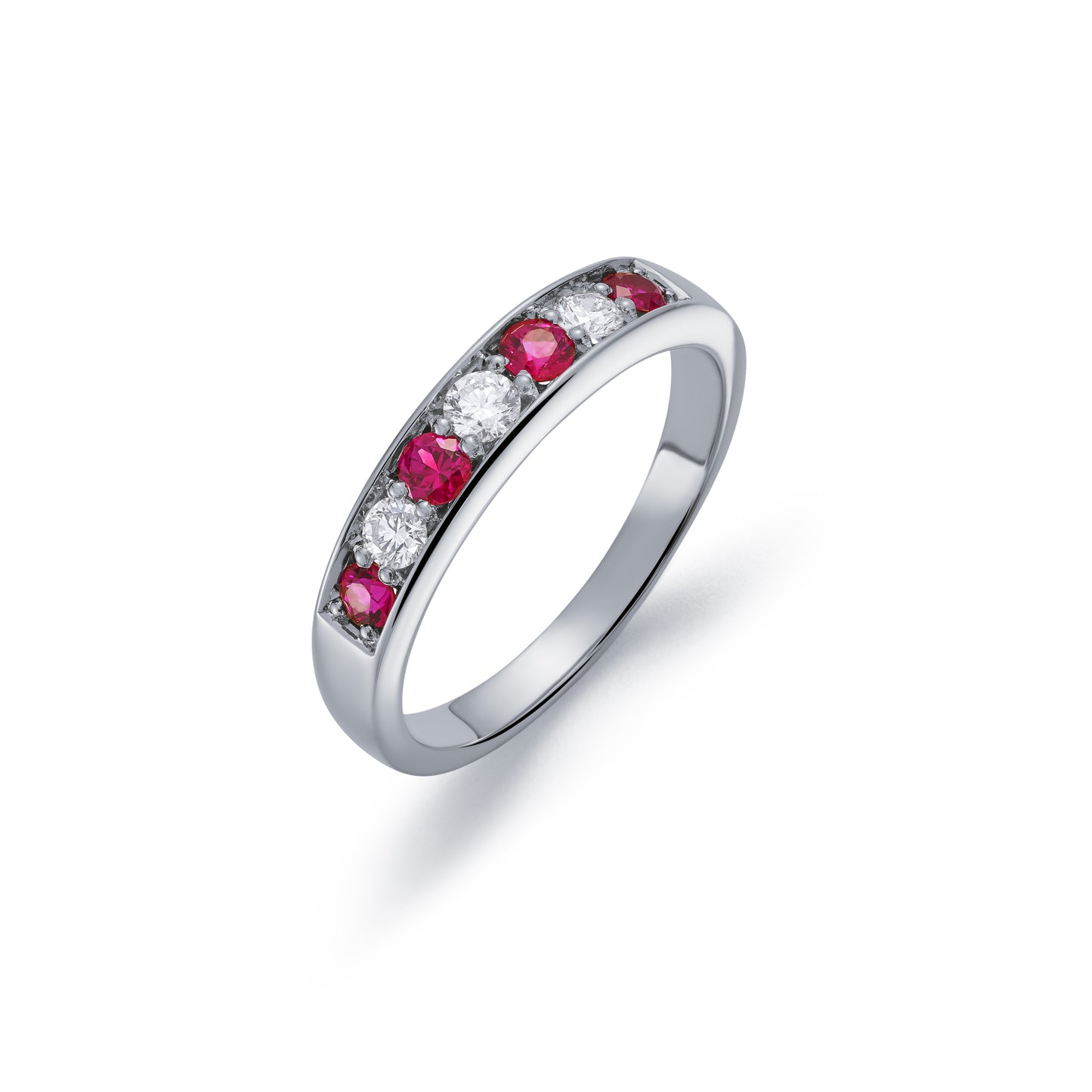 Grain Set Graduated Seven Stone Ruby and Diamond Half Eternity Ring