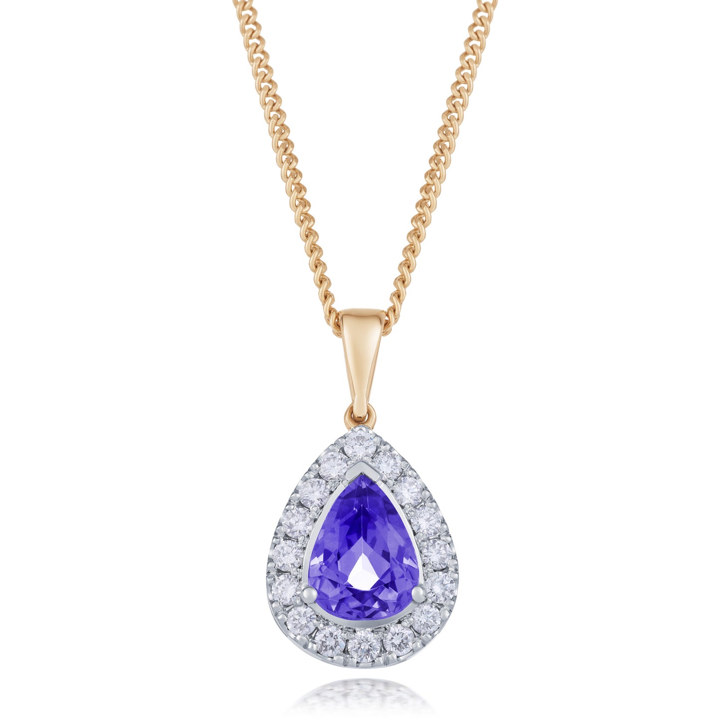 Tanzanite and Diamond Pear Shape Cluster Pendant and Chain
