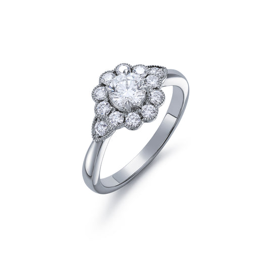 Diamond Cluster Ring with Petal Shape Shoulders 0.85ct