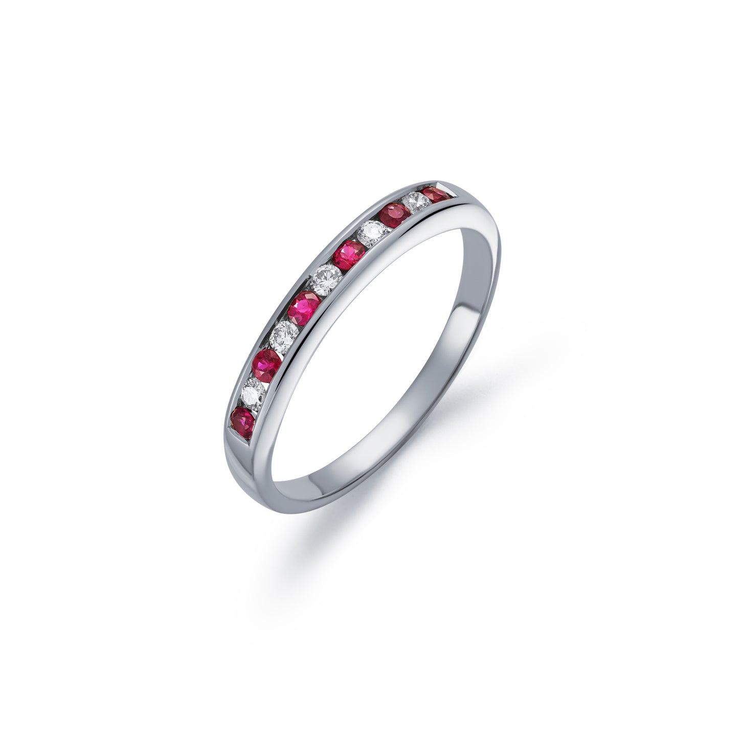 Eleven Stone Ruby and Diamond Channel Set Half Eternity Ring