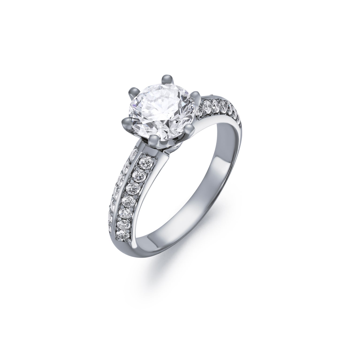 Claw Set 1.50ct Round Brilliant Cut with Diamond Double Shoulders