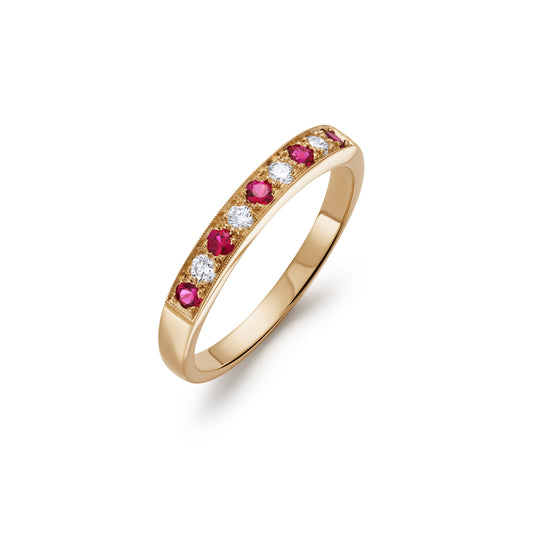 Ruby and Diamond Grain Set Half Eternity Ring
