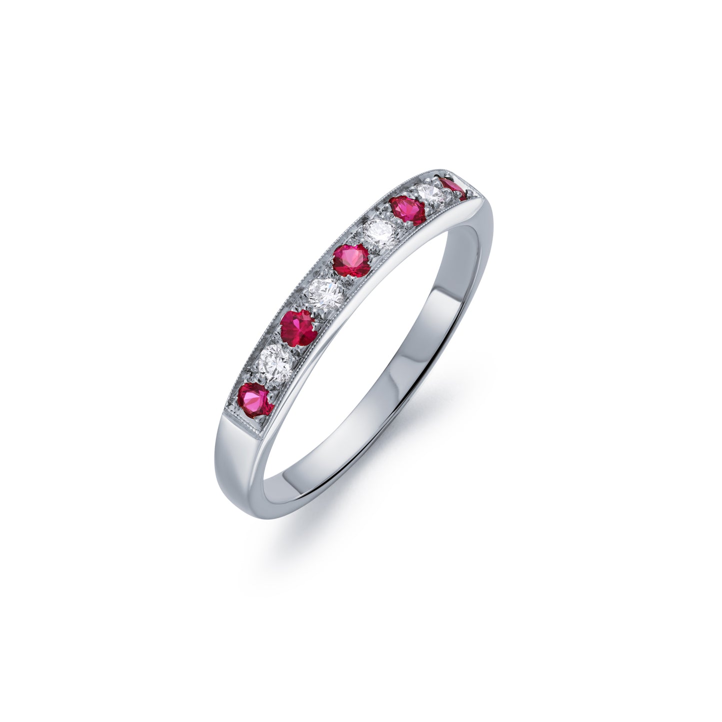 Ruby and Diamond Grain Set Half Eternity Ring