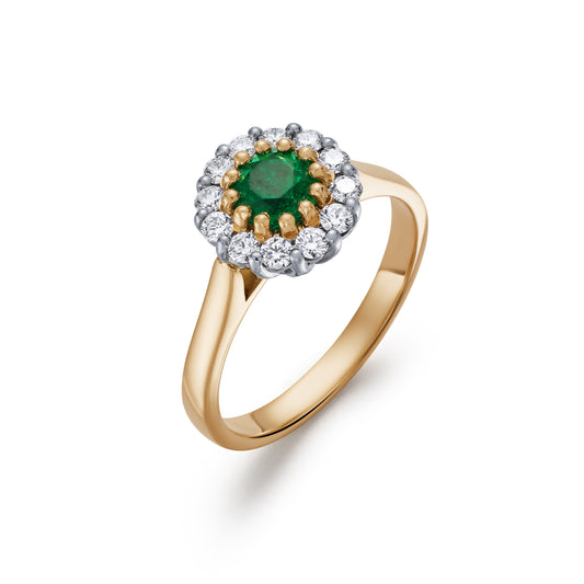 Emerald and Diamond Floral Cluster Ring