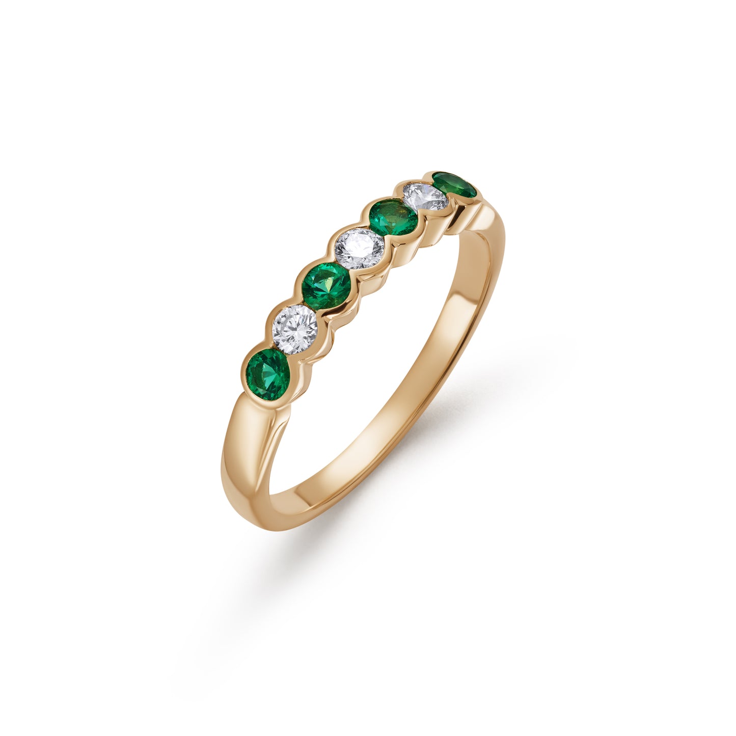 Emerald and Diamond Seven Stone Demi Bezel Half Eternity Ring
