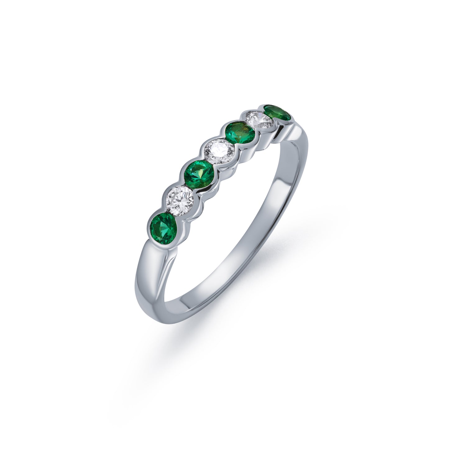 Emerald and Diamond Seven Stone Demi Bezel Half Eternity Ring