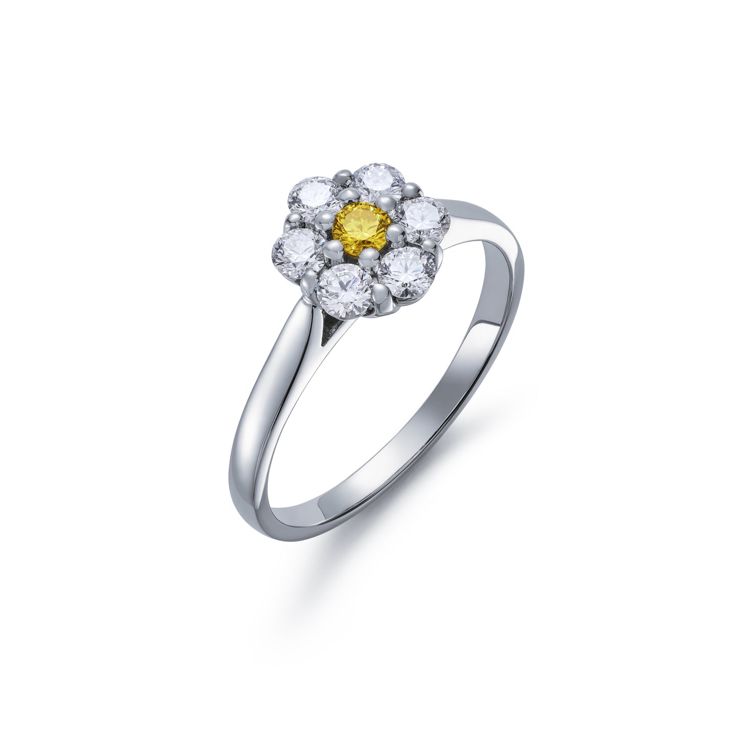 Yellow and White Diamond Claw Set Cluster Ring