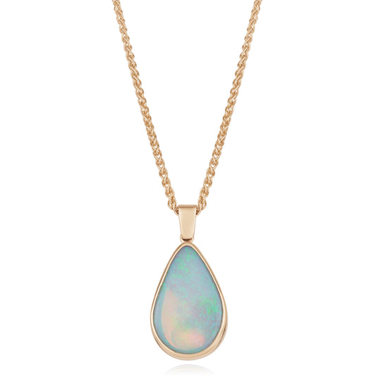 9ct Yellow Gold Pear Boulder Opal Pendant and Chain