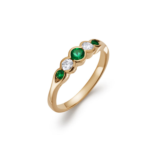 Emerald and Diamond Five Stone Tapered Ring