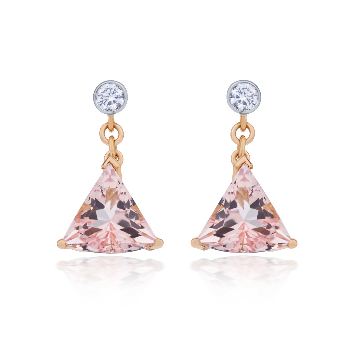 Fan Shape Morganite and Diamond Drop Earrings