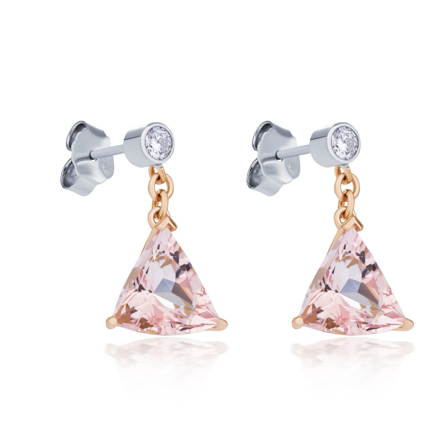 Fan Shape Morganite and Diamond Drop Earrings