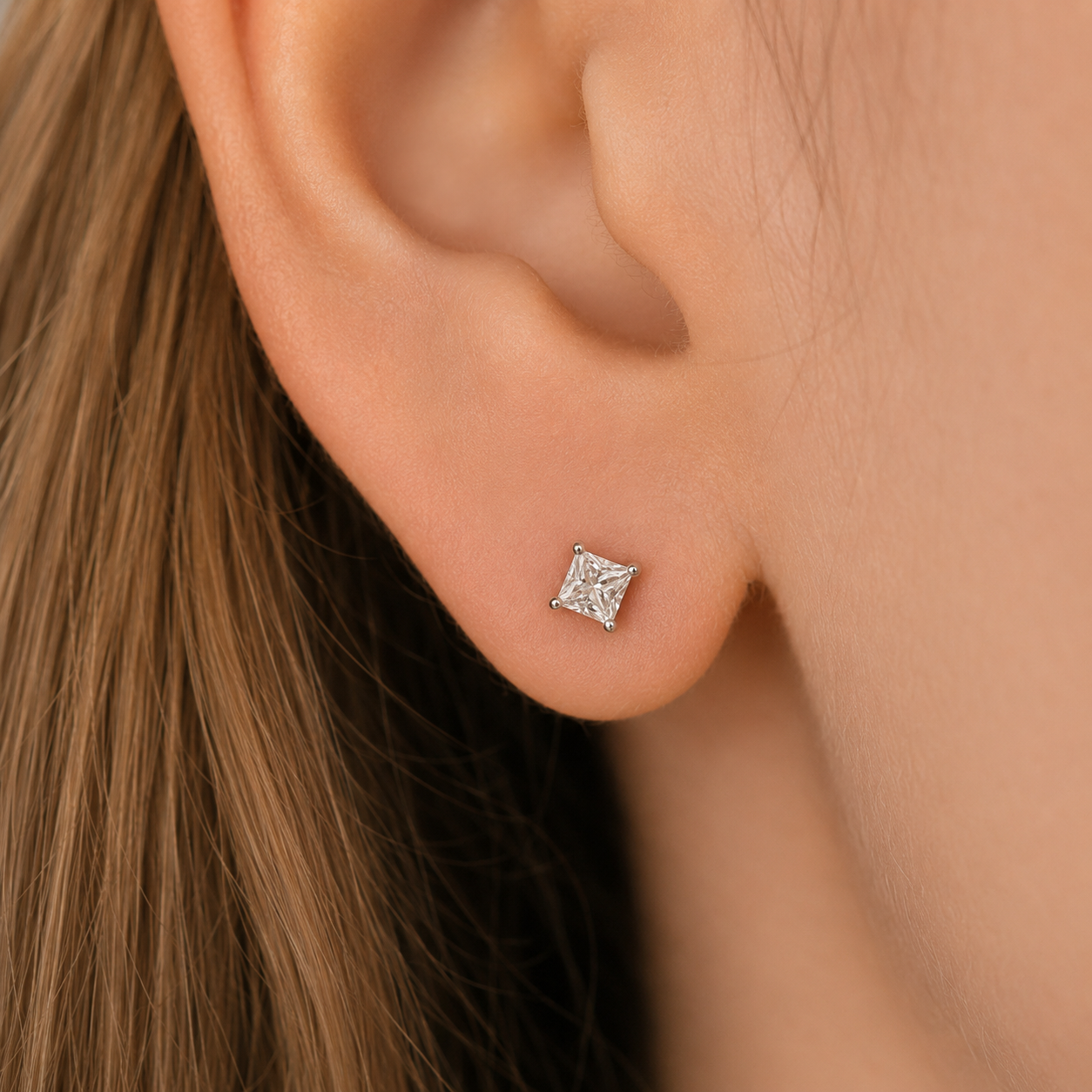 Princess Cut Diamond Stud Earrings 0.54ct